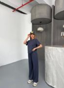 Osy Modal Yumuşak Dokulu Kumaş Kısa Kollu Bluz Rahat Pantalon Ikili Takım- Füme resmi